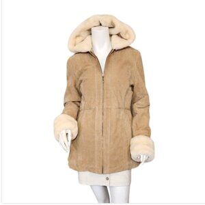 Vtg Wilsons Suede Leather Coat Faux Fur Lined Hooded Jacket
